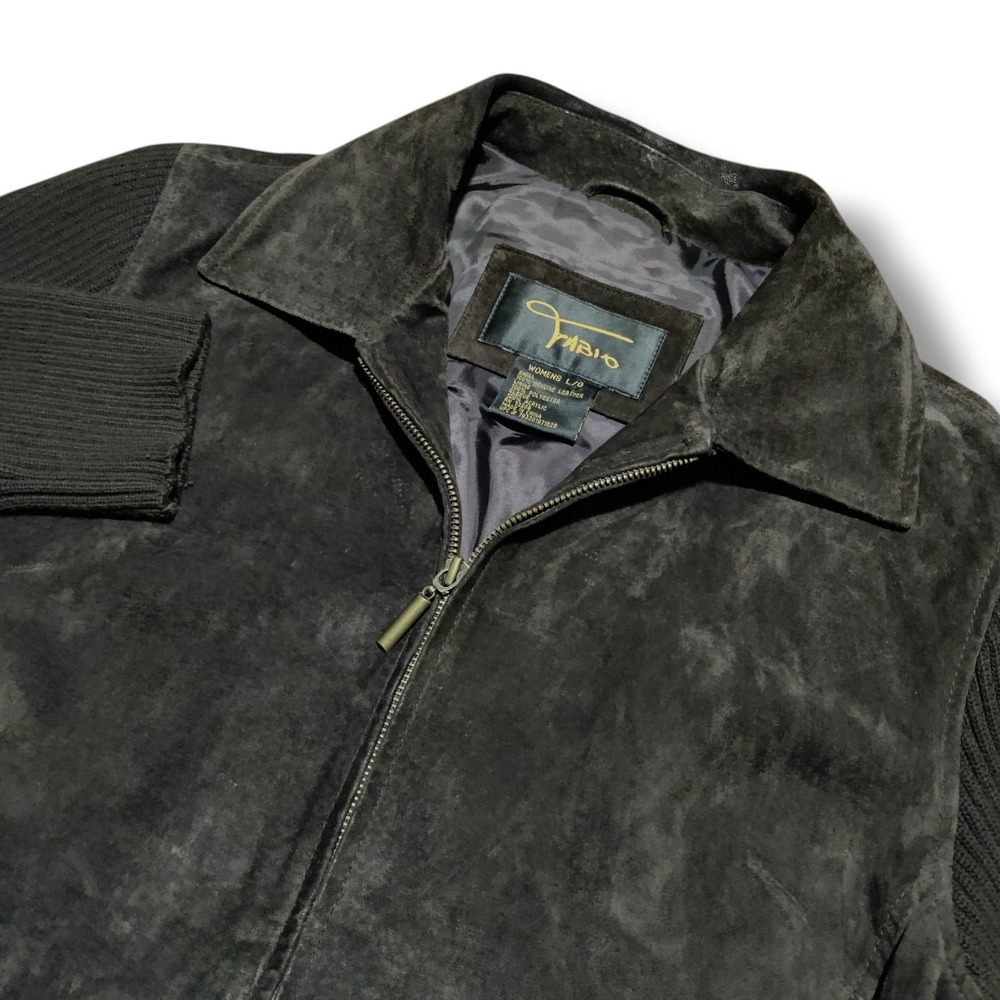 Vintage Fabio Genuine Leather Lined Jacket Womens Large Zip‎ Pockets Brown Suede